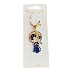 Chloe Accessory Women's Gold Blue Luna Cat Sailor Moon Star Moon Charm Keychain
